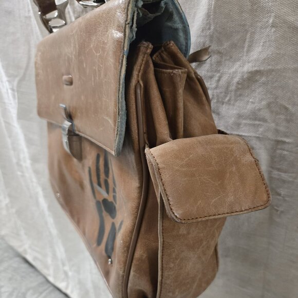 VINTAGE ITALIAN LEATHER MESSENGER LAPTOP BAG ATTACHE. 30 YRS OLD PERFECTLY WORN - Picture 9 of 11